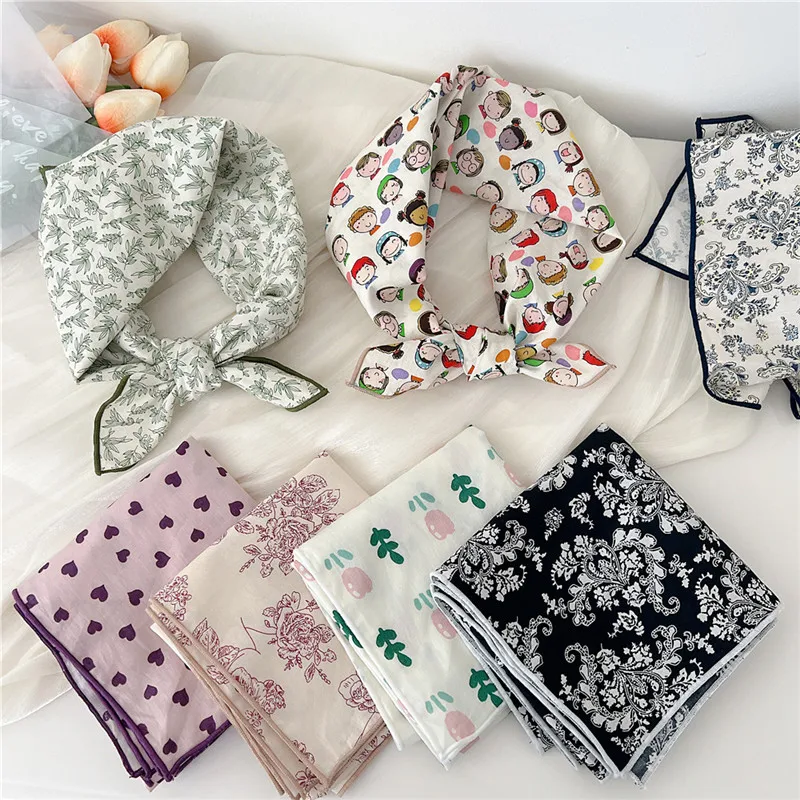 58cm Print Square Scarves Casual Kerchief Fashion Cotton Linen Neckerchief Bandanas Turban Neck Wraps Headband Scarf for Women