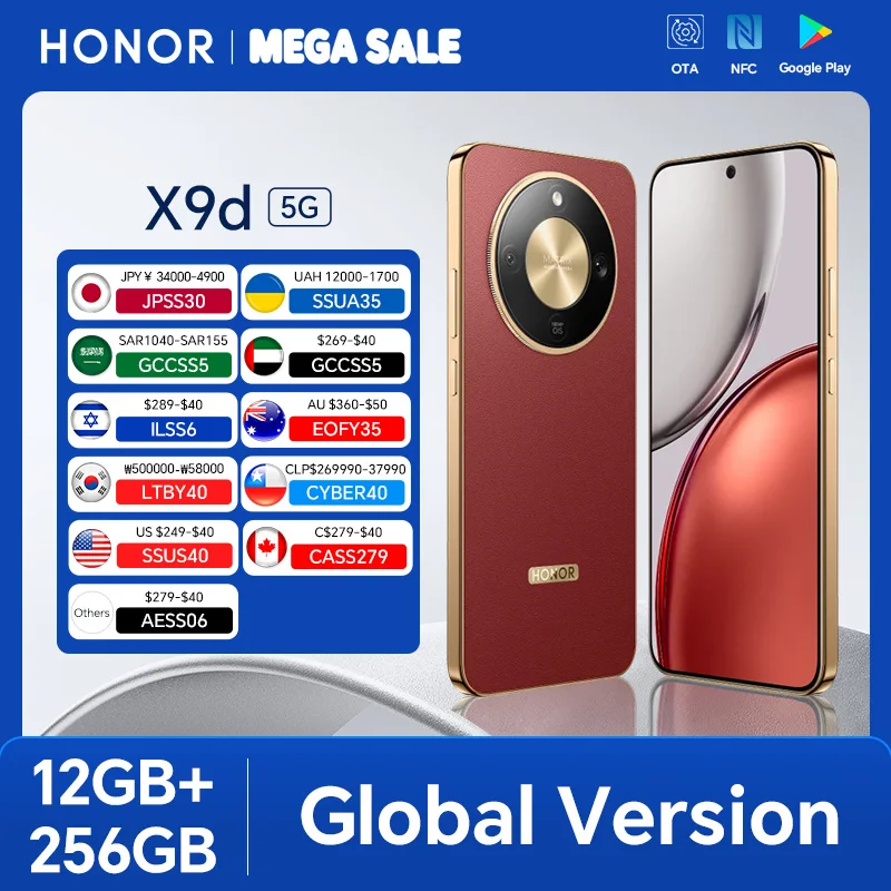 Global Version HONOR X9d 12GB+256GB 6.79'' 120Hz AMOLED Screen 108MP Main Camera 8300 mAh 66W Supercharge Dual SIM Android 15