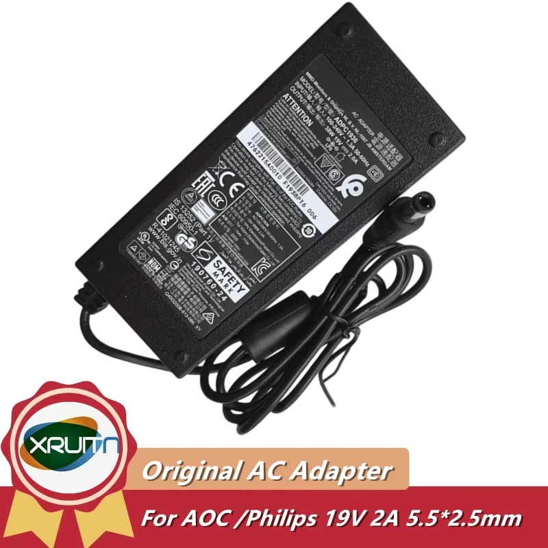 19V 2A 38W AC DC Adapter for Philips AOC I2381F 246E9QJA ADPC1936 276E9QHS 276E9QDS 234E5ES 274E5ES 247E6 LCD Monitor Charger