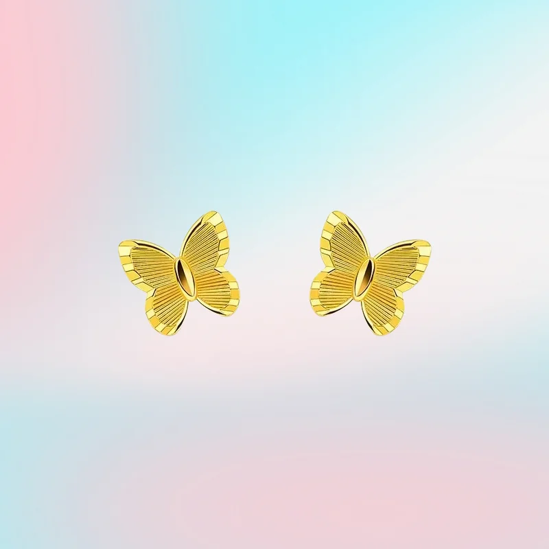 

NEW 9999 Real Gold 24K simple and high-end small butterfly stud earrings, gold new butterfly stud earrings