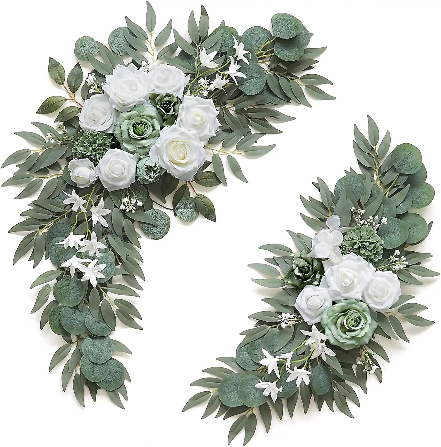

2-Pack Sage Green & White Artificial Flower Swag Set for Wedding Arch, Ceremony, Table Centerpieces, Wall Hanging