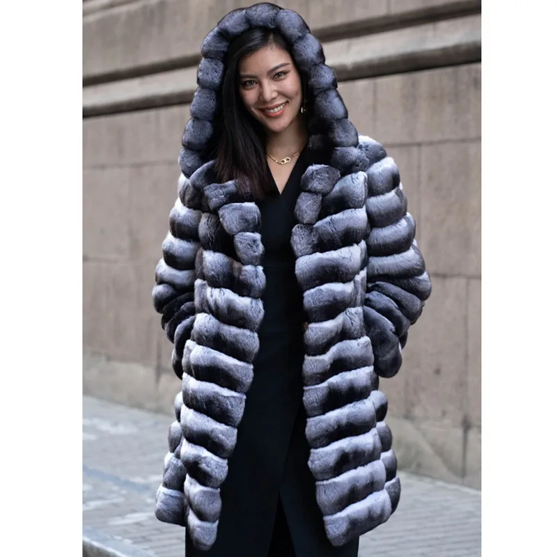 

Luxury Long Stripe Faux Fur Jackets Zebra Pattern Hooded Plush Coat Elegant Outerwears Faux Mink Furry Jackets Fluffy Warm Thick