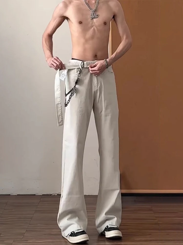 

Мужские джинсы из чистого хлопка цвета хаки, американского кроя, с микро-клешем, зауженные, с высокой талией, прямые брюки-трубы