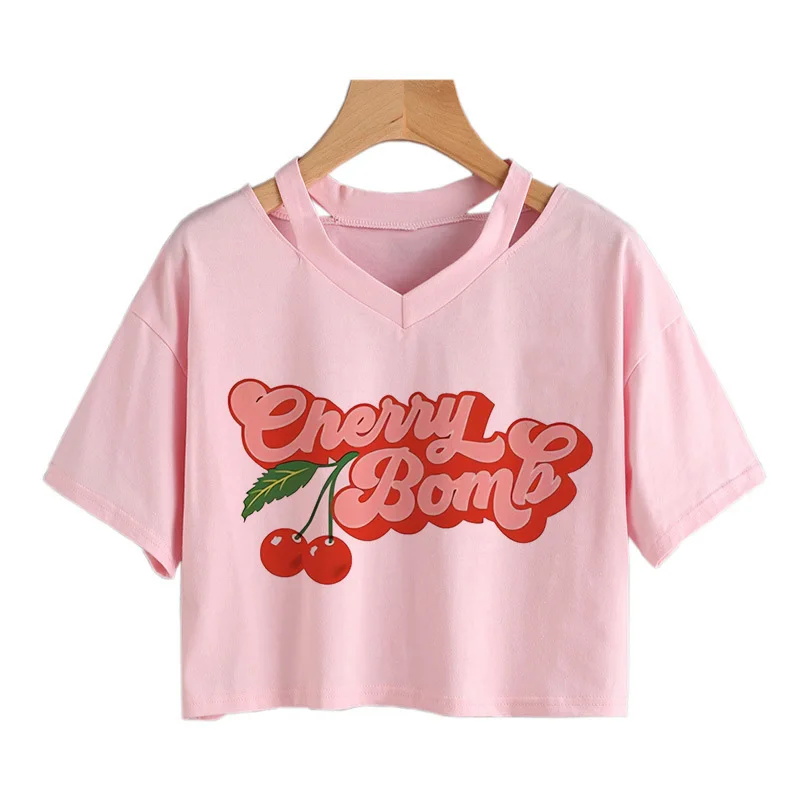 Top corto de cereza de fresa de Brooklyn para mujer, camisetas informales, camiseta gótica, camiseta recortada de los años 90, Tops, ropa de calle