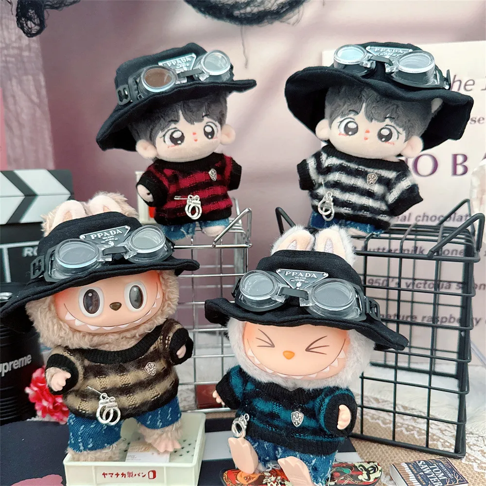 Doll Clothes Outfit Accessories For Korea Kpop EXO 17cm Labubu V2 V1 Plush Idol Doll's Clothing Striped Sweater Kid Gift