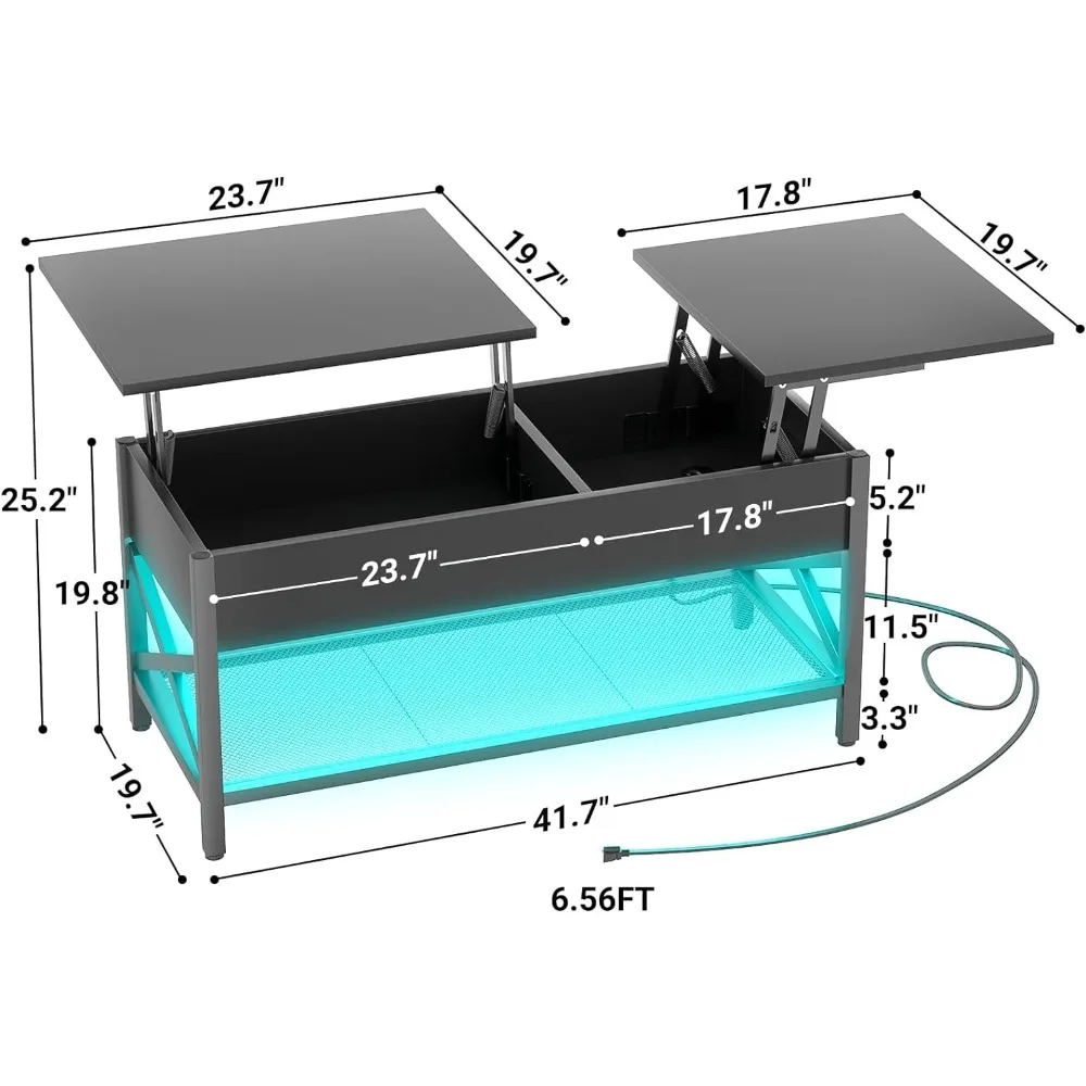 Coffee Tables for Living Room Furniture 41.7”W X 19.69“L X 19.7”H Console Table Power Outlets and Storage Shelf Dining Room Sets