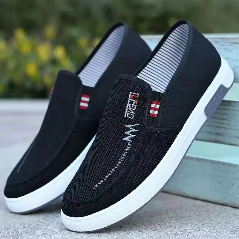 Men Shoes Breathable Canvas Sneakers for Youth Slip on Walking Tennis Shoes Driving Loafers House Moccasins Work Skate Flats