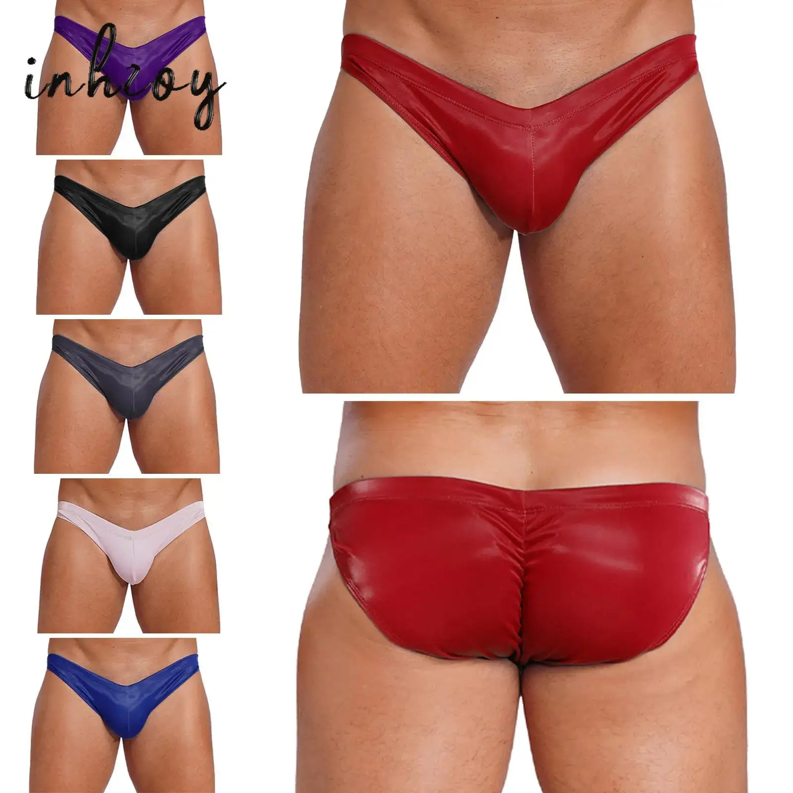 

Shiny Faux PU Leather Low Rise Briefs Mens Wet Look Latex Panties Underwear Underpants Tights Hot Sexy Rave Party Clubwear