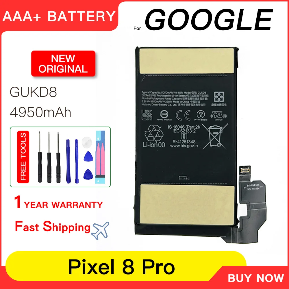 Original new  GUKD8 4950mAh For HTC Pixel8 Pro Mobile Phone Replacement Battery For Google Pixel 8 Pro Batteries Fast Shipping