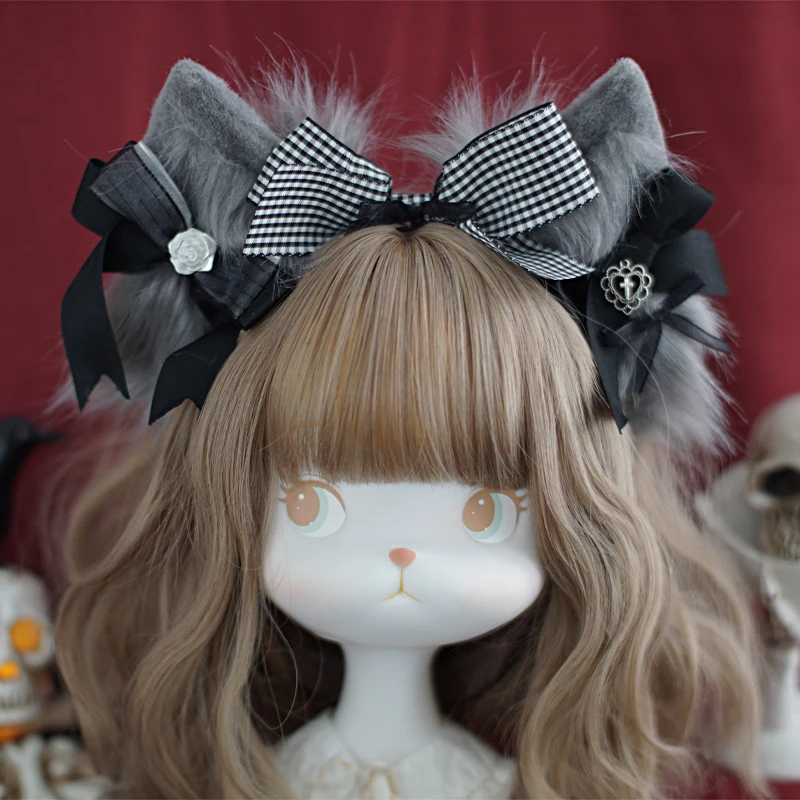 Katze Ohren Lolita Gothic Halloween Dunkle Katze Ohr Stirnband Gothic Lolita zubehör