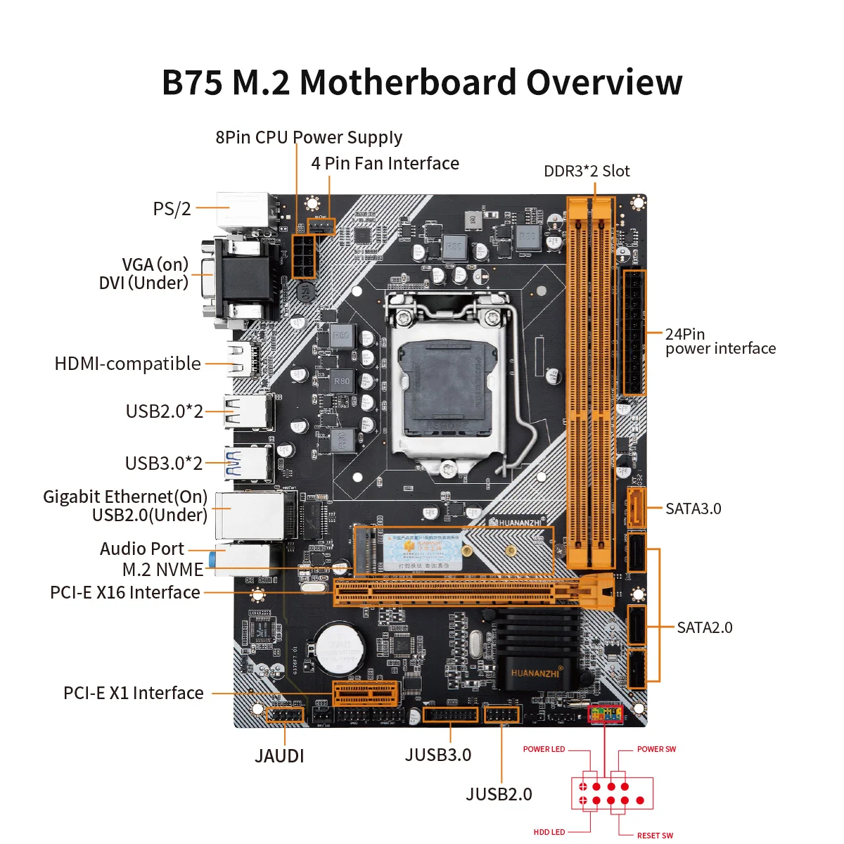 Imagem -06 - Placa-mãe Huananzhi-b75 M.2 M-atx para Intel Lga 1155 i3 i5 i7 e3 Ddr3 1333 Mhz 1600mhz 16gb Sata3.0 Usb 3.0 M.2 Vga Compatível com Hdmi