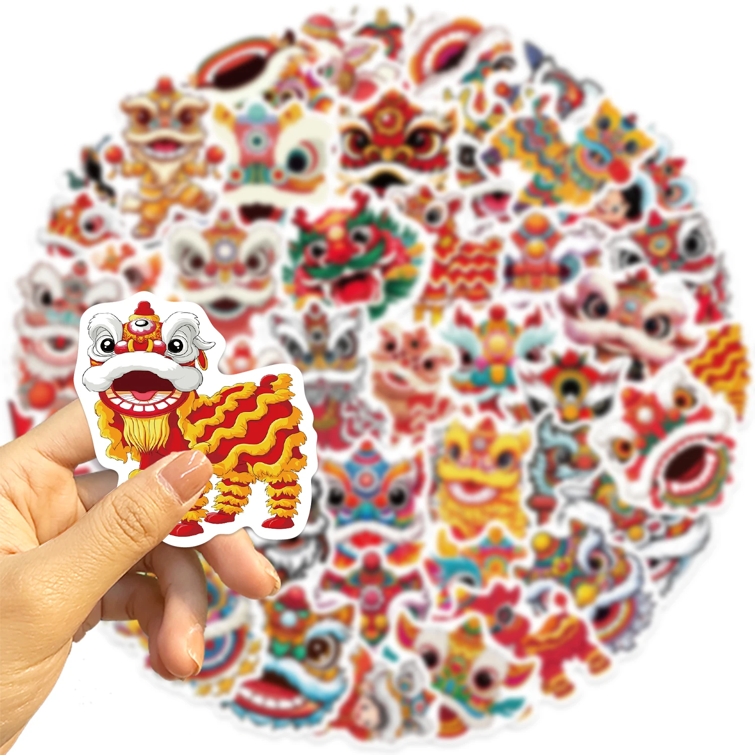 50pcs New Year Lion Dance Stickers Aesthetic Laptop Car Motorcycle Guitar Luggage Phone Graffiti Sticker Decal