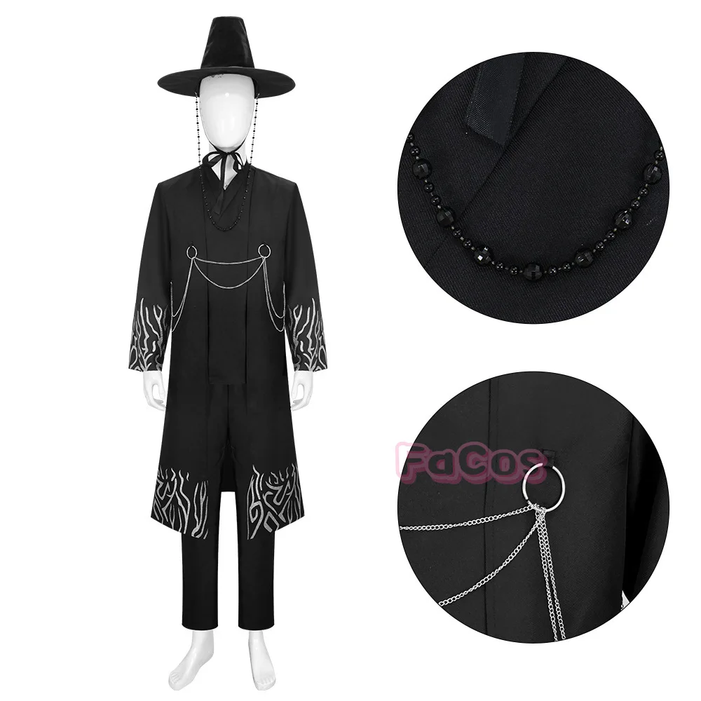 Saja Boys Косплей Костюм Парик KPop Охотники Демонов Jinu Saja Robe Baby Abby Mystery Romance Черная Униформа Шляпа Хэллоуин Женщины Мужчины