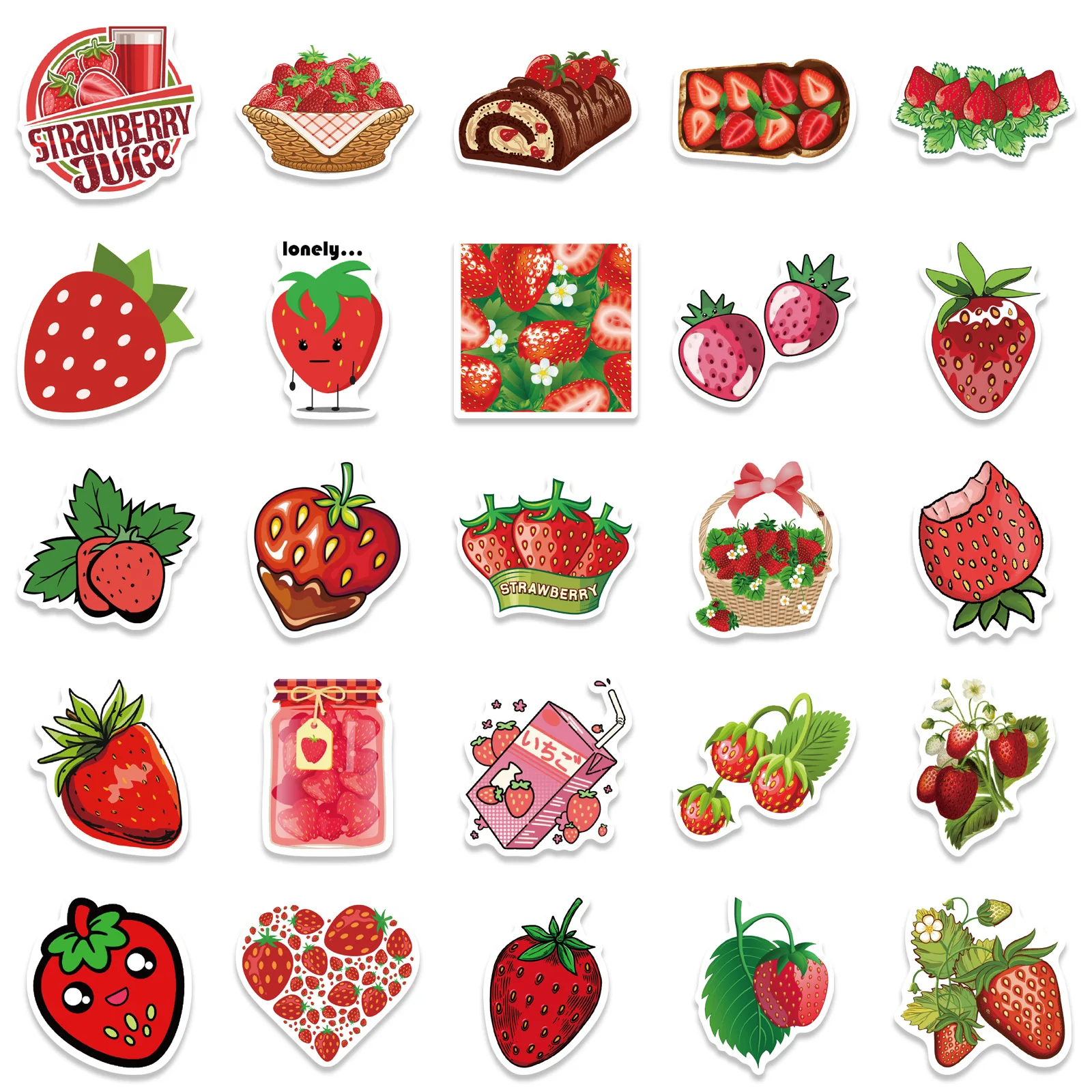50 Stuks Vers Fruit Aardbeien Sticker Leuke Creatieve Prachtige Patronen voor DIY Laptop Scrapbook Decoratie Student Art Leveranties
