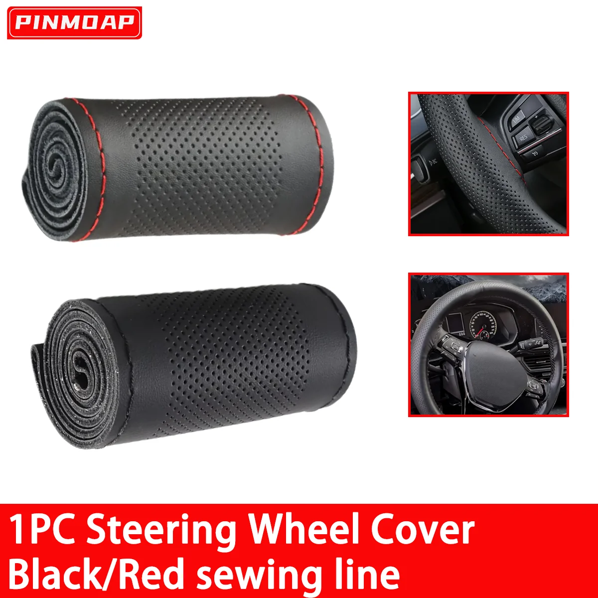 1PC Universal Auto Parts Handlebar Leather Cover Hand Sewn Steering Wheel Cover Anti-Slip Breathable Interior Supplies