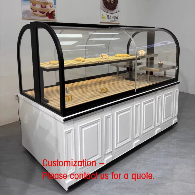 custom.Wooden Bakery Display with LED Lighting & Durable Design Customizable Size Varnished Glass Back