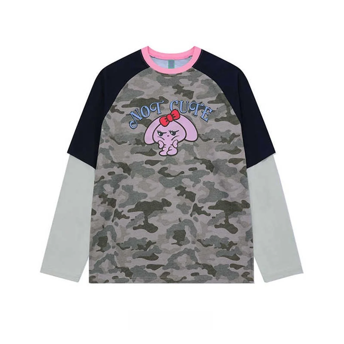 Street Sle Retro Rabbit Long Sve T-irt Casual High Waist Straight Leg Skirt Two Piece Suit Korean Loose Fit Youthful