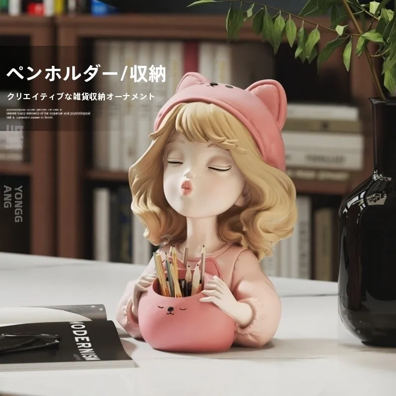 pastel-pink-girl's-cosmetic-brush-and-lipstick-storage-bucket-desktop-organizer-home-decor-birthday-gift-simple-style-pen-holder