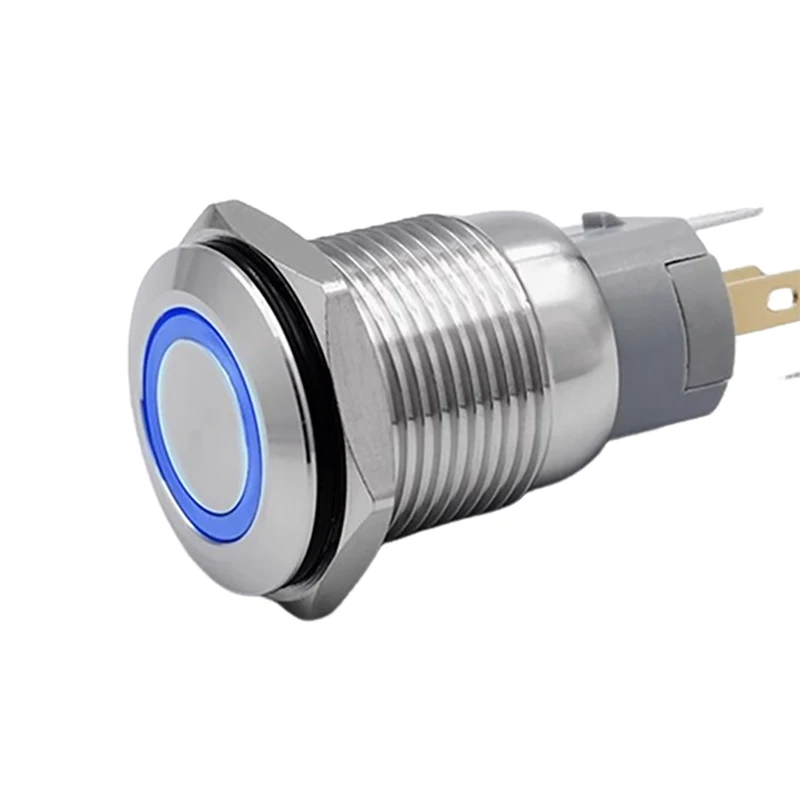 19mm 12V Momentary Silver Waterproof stainless steel LED Power Push Button Metal ON/OFF Switch For Car Boat Motor