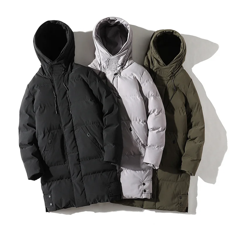 

Winter Man Down Coat New Thicken Cold-proof Hooded Male Jacket Simple Solid Color Long Sleeve Zipper Mid Length Men Outerwear