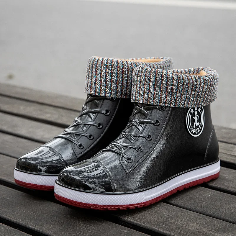 

Women's Rain Boots Fashion Warm Cotton Waterproof Boots Ankle Rain Shoes for Women Work Shoes Garden Galoshes Botas Lluvia Mujer