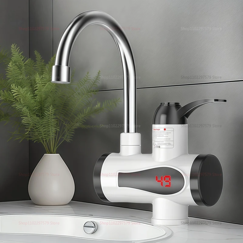 220 فولت 3000 واط لحظة سخان الماء الساخن صنبور Tankless صنبور كهربائي مع شاشة ديجيتال LED 360 °   صنبور قابل للدوران للمطبخ