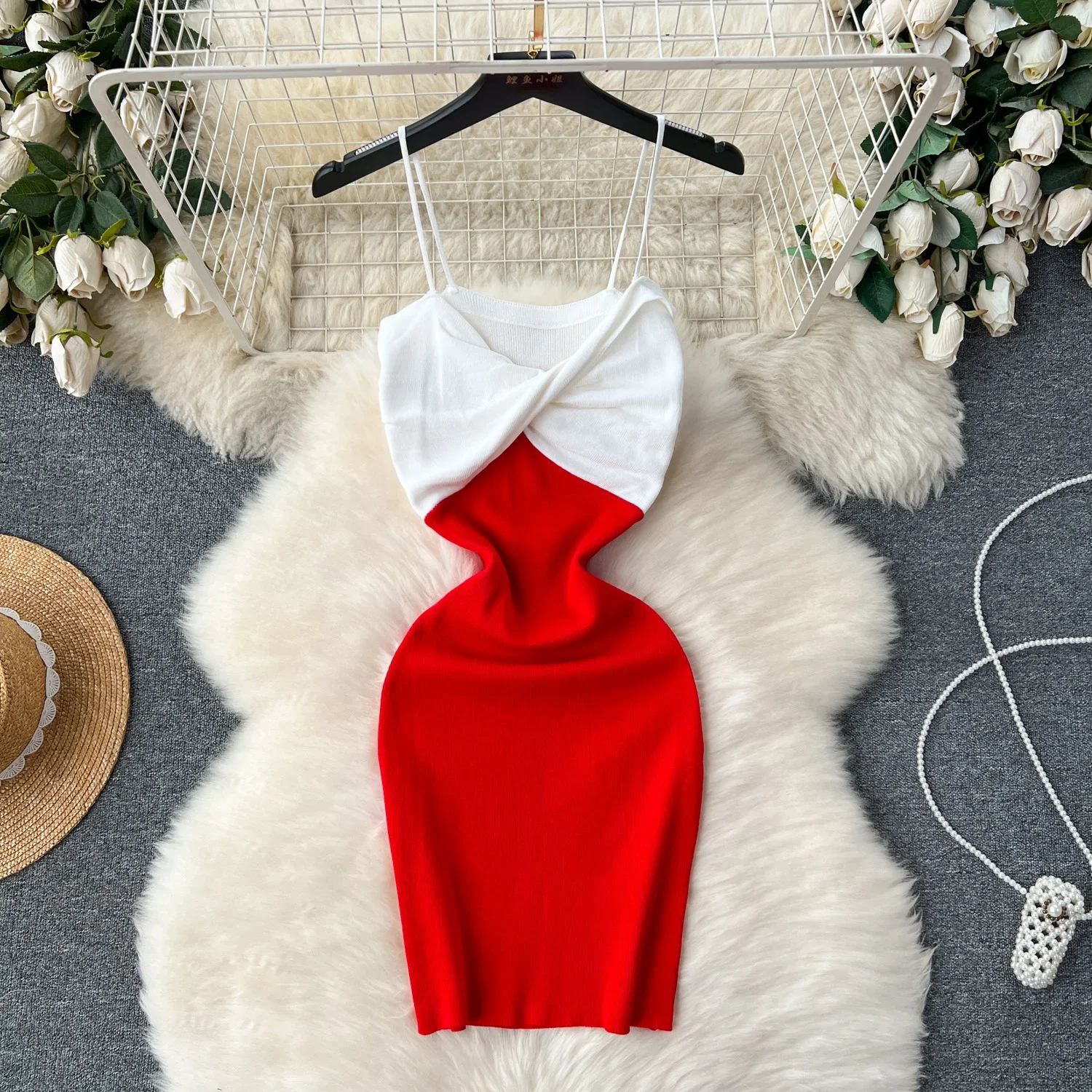 Patchwork Chic Sexy Wrap Hips Mini Dress Women Y2K Elastic Knitted Bodycon Summer Dress Streetwear Ladies Outfits Sundress