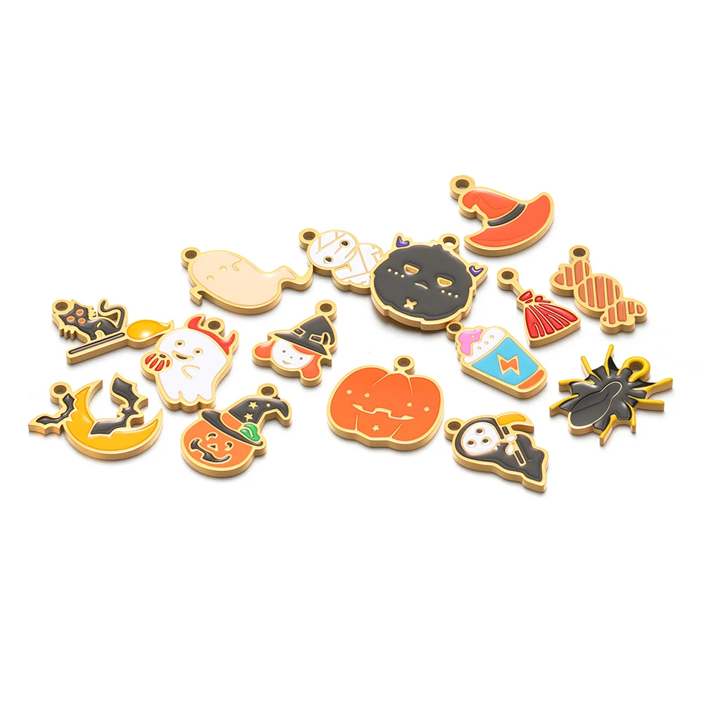 

5Pcs New Stainless Steel Enamel Halloween Charms Pumpkin Ghost Bat Pendants for Necklace Earrings Supplies DIY Jewelry Making