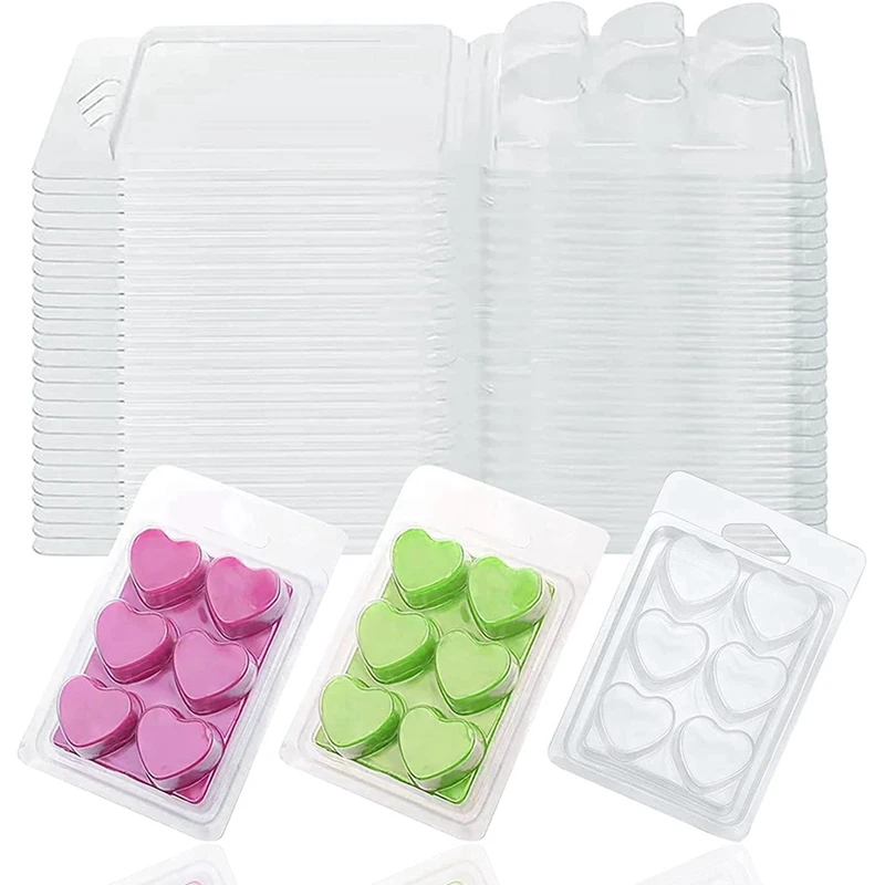 60 Packs Wax Melt Clamshells Molds,Wax Melt Clamshells Wax Melt Love Heart Tray Containers For Wickless Wax Melt Candles