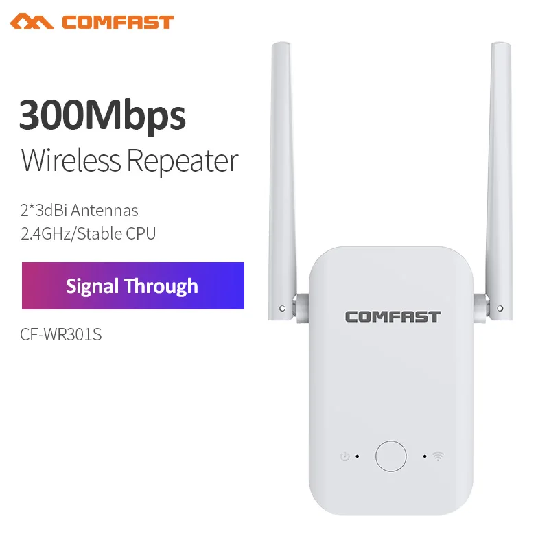 COMFAST 300Mbps WiFi Repeater Wifi Extender 2.4G Network 2 Antenna Long Range Signal WiFi Booster Repetidor Amplifier For Home