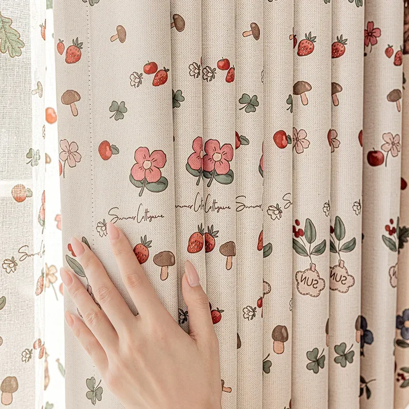 Floral Cartoon Small Flower Rabbit Print Curtain Custom Size Semi Blackout for Living Dining Room Kids Bedroom Window Decor