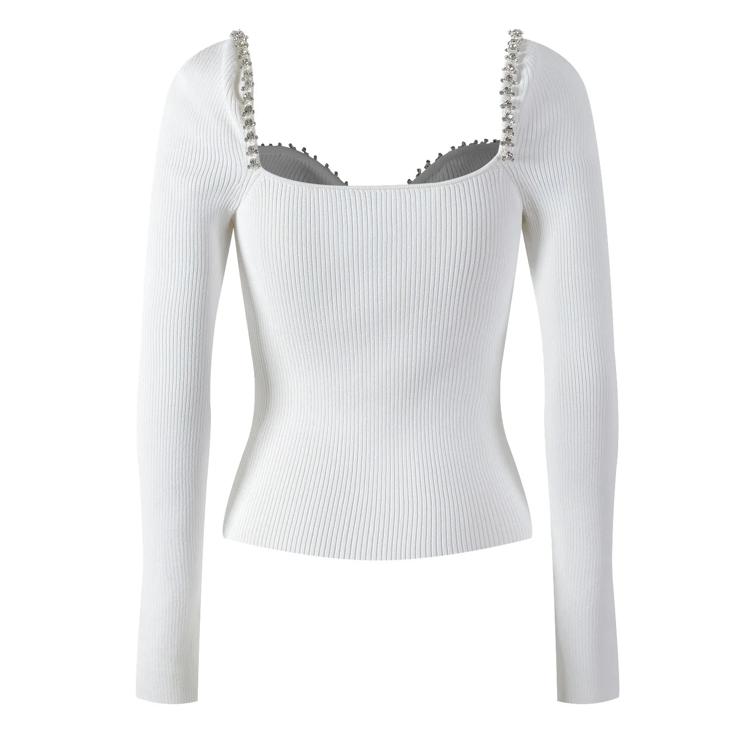 Unique Design Heart Stones Collar Long Sleeve Black/White Street Women Knitted Slim Sweater Tops