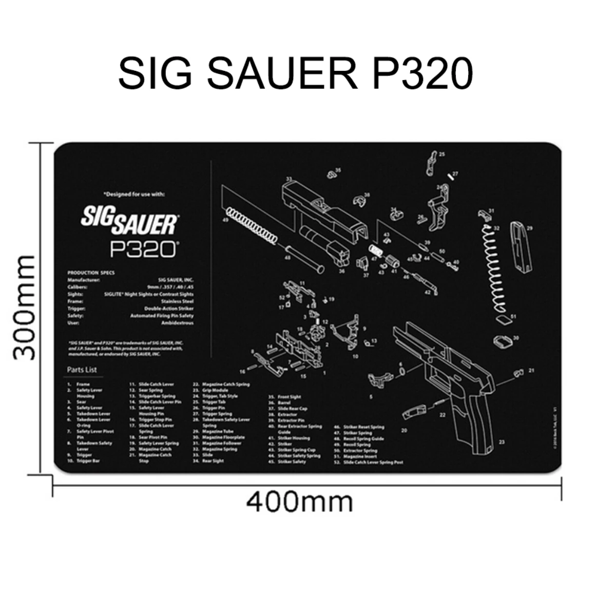 Tappetino in gomma per la pulizia della pistola tattica per Sig Sauer P365 P320 P220 P226 P229 Glock 43 42 Gen4 Gen5 M92 1911 CZ-75 RUGER