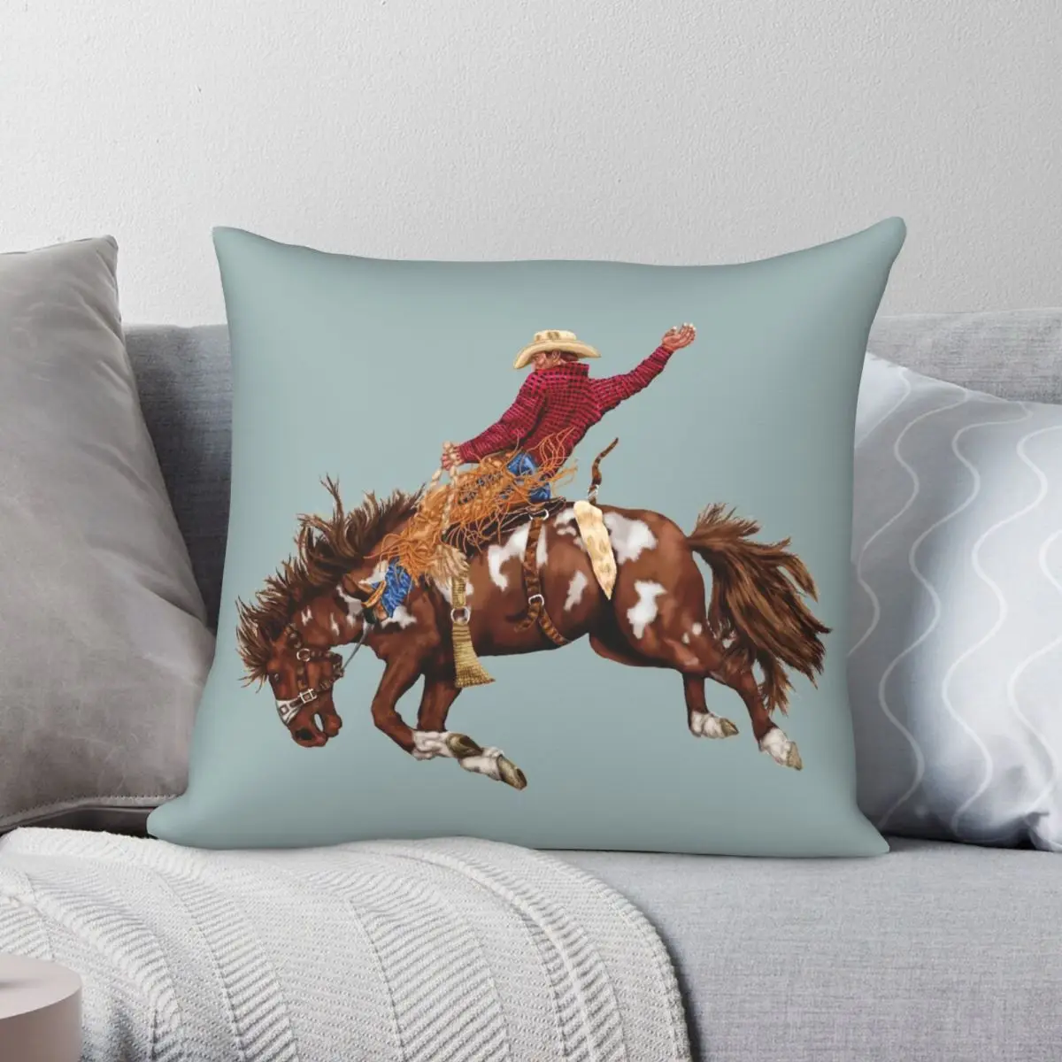 

Vintage Rodeo Cowboy Pillowcase Polyester Linen Velvet Creative Zip Decor Home Cushion Cover