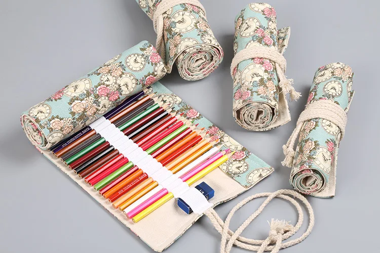 72 Holes Roll Colored Kawaii Pencil Case School Supplies Art Pen Bag Student Cute Large Pencil Cases Pen Bag Stationery