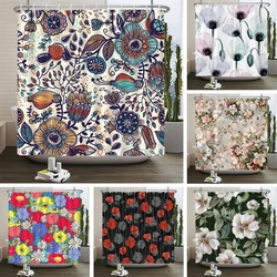 Flowers Bathroom Curtain With Hooks 3d Shower Curtains  Waterproof Print 180x240cm Polyester Cloth Bath Home Decoration Screen