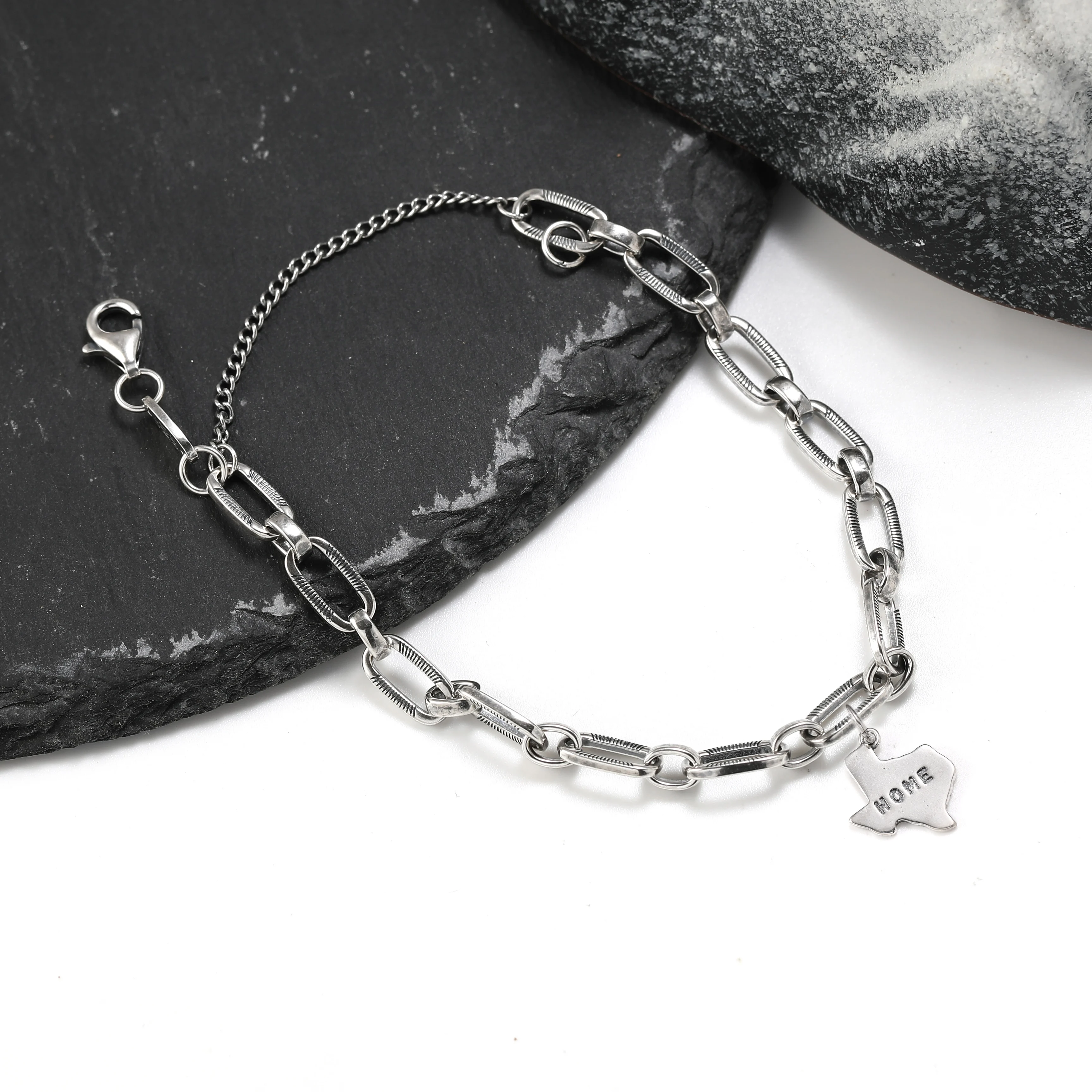 

Authentic 925 sterling silver James Avery Ornate Links Charm Bracelet paired with Texas is my home pendant