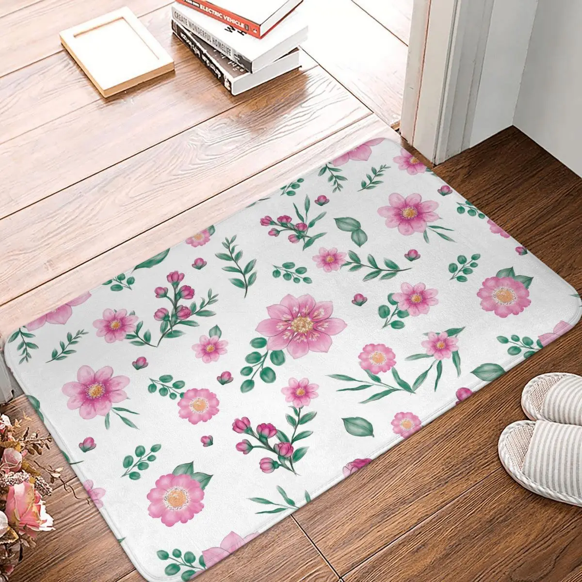 Camellia Flowers Doormat Anti-Slip Entrance Bathroom Kitchen Door Floor Mats Garage Carpet Rug