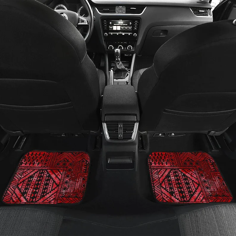 Red Tribal Ethnic Aztec Boho Chic Bohemian Pattern Car Floor Mats Set, Front and Back Floor Mats for Car, Car Accessories