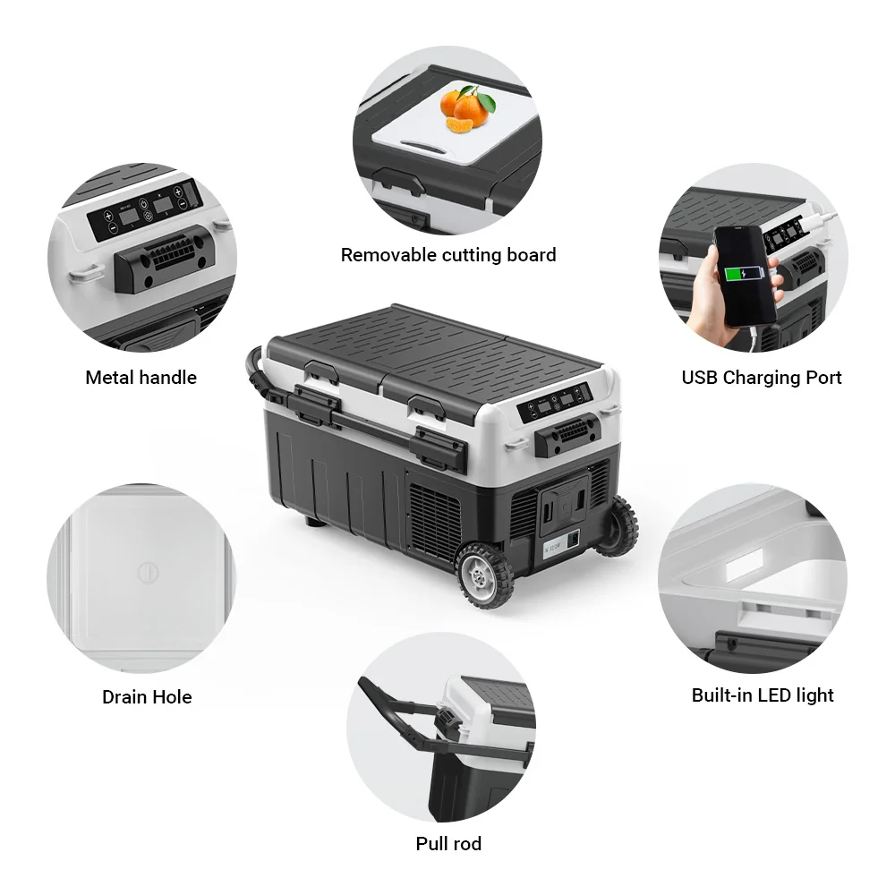 220V 12V Mini Freezer Portable Cooler With Wheels Dual Zone USB Powered Battery Solar Compressor Refrigerator Car Fridge