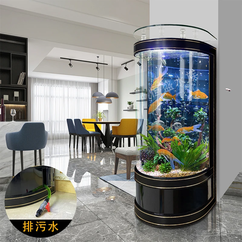 

Fish tank living room household water-free self-circulation integrated vertical glass semicircular large fish tank aquarium