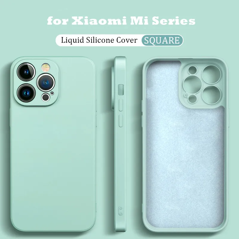 Original Liquid Silicone Shockproof Case For Xiaomi Mi 14 13 13T 12 12T 11T 10T 10 11 Lite Pro Square Fluff Bumper Soft Cover