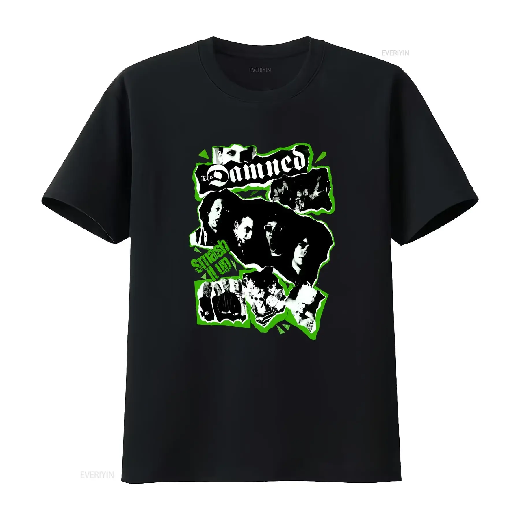 Vintage Punk Rock The Damned Band Collage Print Casual Streetwear T Shirt vintage Washed Slightly Unisex Top For Everyday Wear