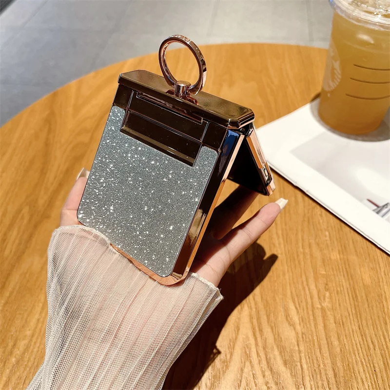 Phone Case For OPPO Find N3 Flip Rhinestone Camera Edge Glitter Trim With Ring Electroplated Plastic Back Cover