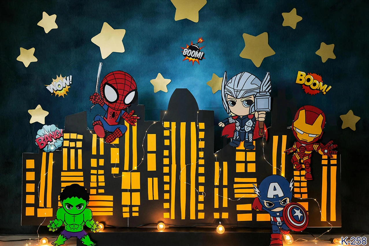 The Avengers Superhero Spiderman Background for Boys Birthday Party Photograpy Studio Booth Props Backdrop Supplies