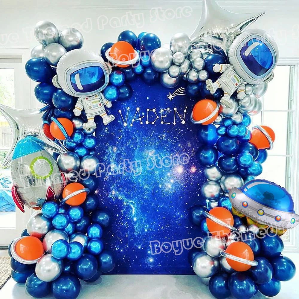 118pcs Outer Space Balloon Garland Kit Universe Rocket Astronaut Foil Balloons for Kids Birthday Galaxy Space Party Decorations