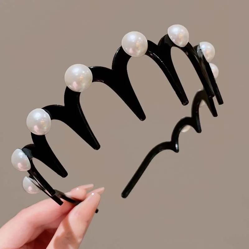 Fashion Pearl Wave Headbands for Women Girls Elastic Beads  display picture 2