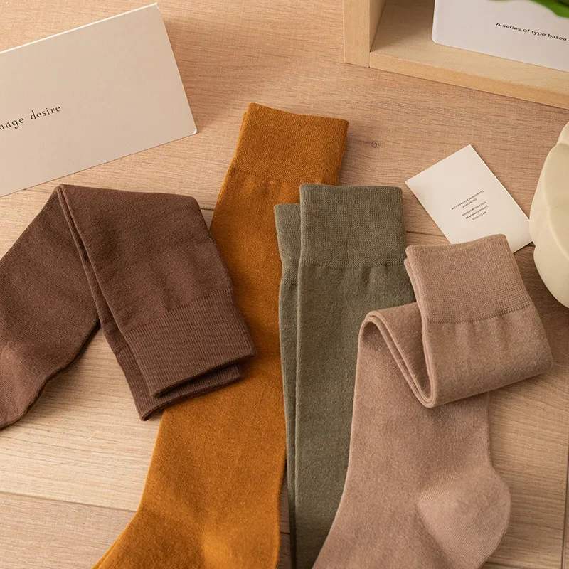 Dames Katoenen Kniekousen Sexy Jk Lange Sokken Zwart Wit Effen Kuitsokken Japanse Koreaanse Mode Winter Warm Zacht Afslanken