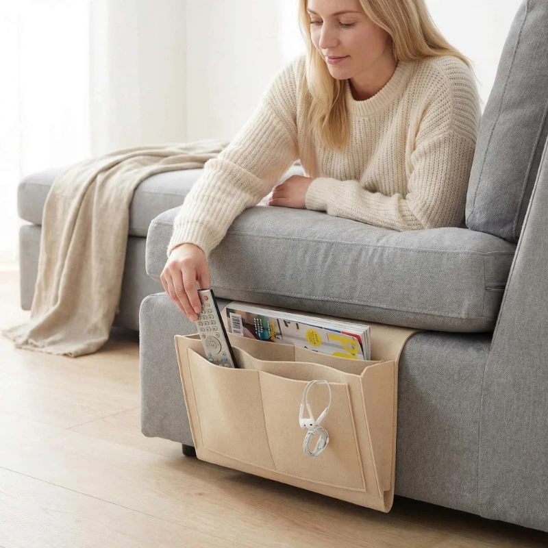 Felt Bedside Hanging Storage Bag Mobile Phone Remote Control Tissue Storage Bag Bedside Book Storage Hanging Bag Household Items
