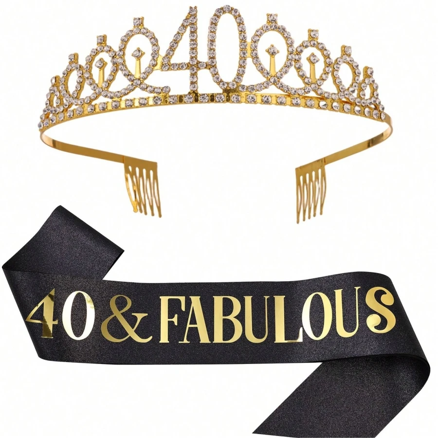 Geburtstags-Tiara Krone Schärpe für Frauen und Mädchen zum 30., 40., 50., 60., 70., 80. Geburtstag Deko-Geschenk – Detail 15